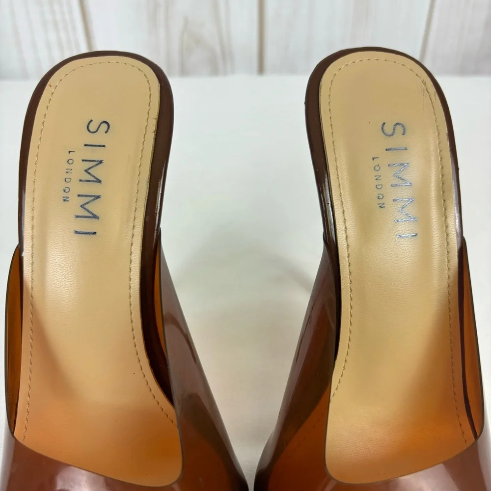 Simmi London Heels Patent Accent Heel Girlhoodcore Square Toe Clear Brown Size 4